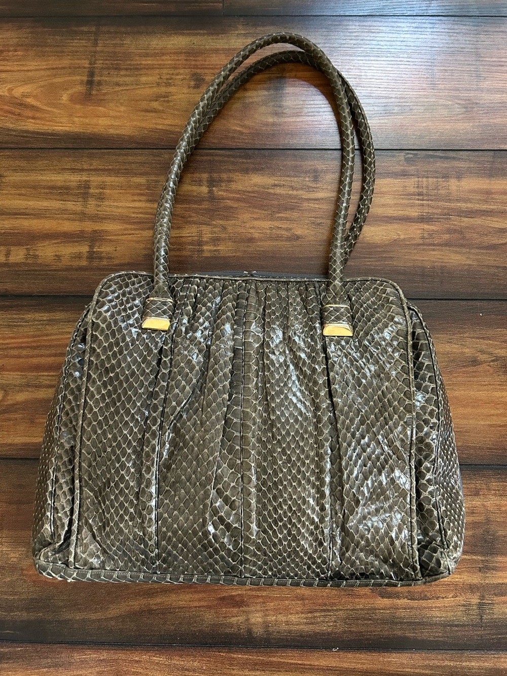 Judith Lieber Vintage Python Snakeskin Shoulder Bag Jade Zip Pulls